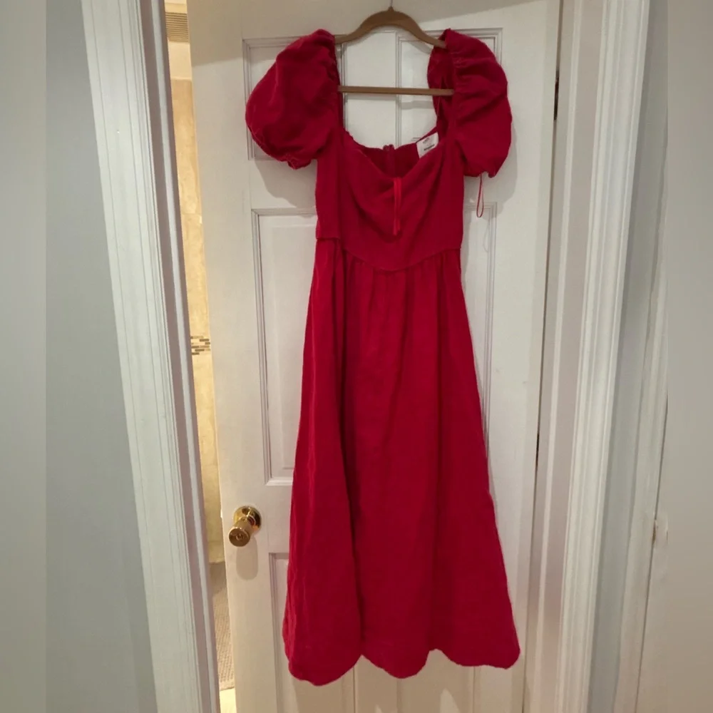 Reformation Marella Red Linen Puff Sleeve Dress 10 - Picture 6 of 7